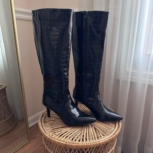 Worthington Doria Croc Black Knee-High Boots Size 6